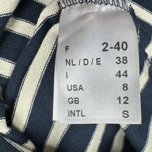 Saint James Dress Womens 8 Navy Cream Striped Short Sleeve V Neck Quiet Luxury - Picture 11 of 16